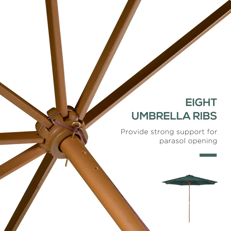 Best 3(m) Wooden Patio Umbrella, Pulley Operated Garden Parasol with Rope Pulley Mechanism and 8 Ribs, Dark Green - Image 7
