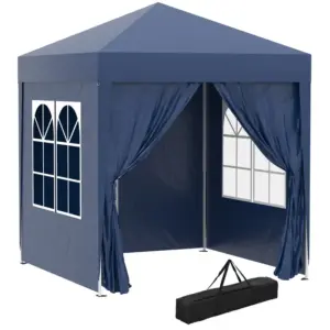 Best 2 x 2 m Garden Pop Up Gazebo, Wedding Party Tent Marquee, Water Resistant Awning Canopy with Sidewalls, Windows, Carry Bag, Blue