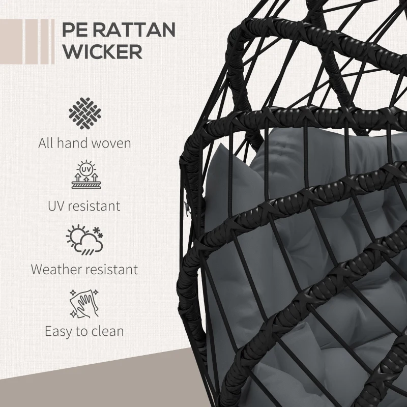 Best Two-Seater Steel Frame Hanging Egg Chair - Black - Image 7