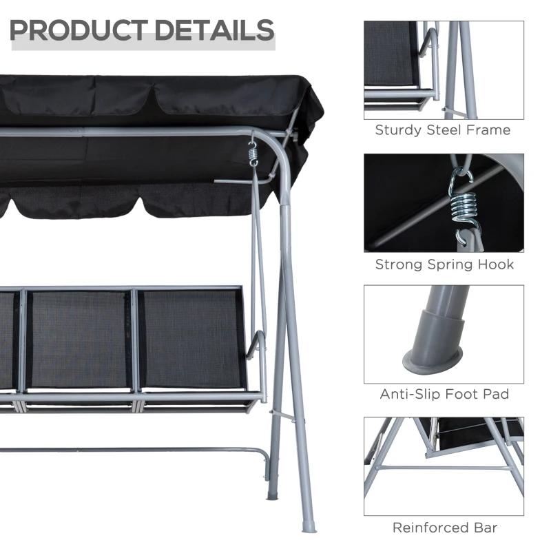 Best Outdoor 3-Seater Swing Chair-Black - Image 6