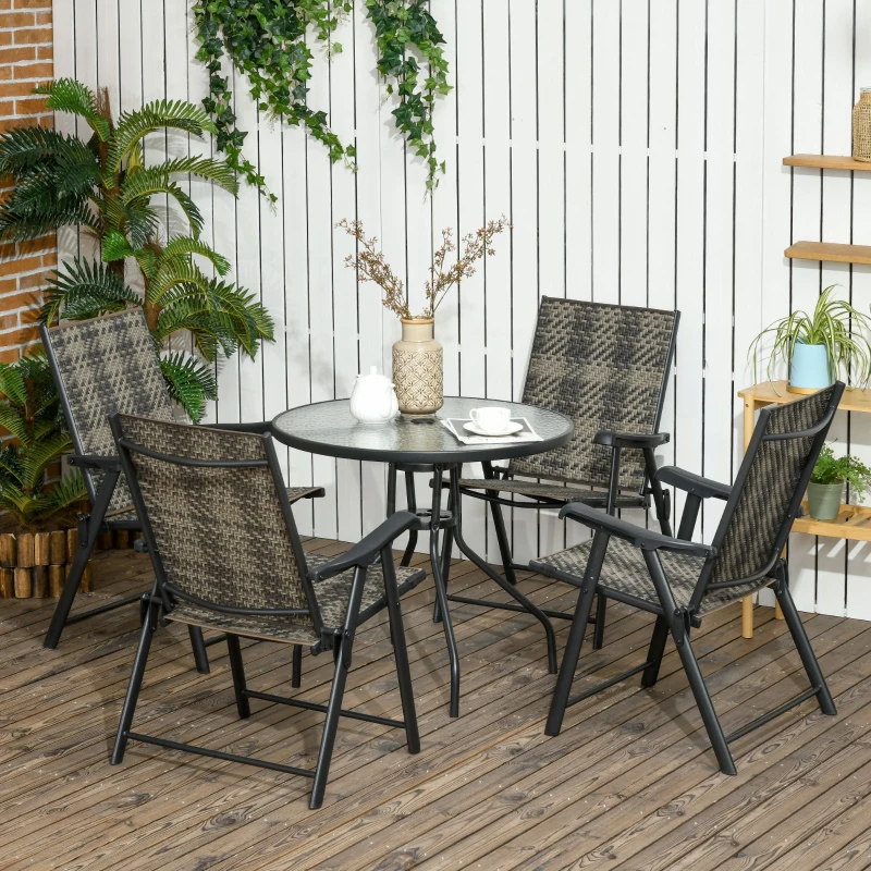 Best 4 Seater Rattan Dining Set, Rattan Garden Furniture Set with Parasol Hole, Outdoor Dining Table and Chairs with 4 Armchairs, Round Glass Top Table for Patio, Balcony, Mixed Grey - Image 2