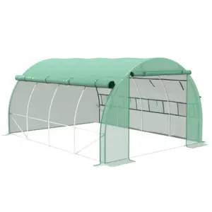 Best Polytunnel Greenhouse Walk-in Grow House Tent with Roll-up Sidewalls, Zipped Door and 8 Windows, 4x3x2m Green