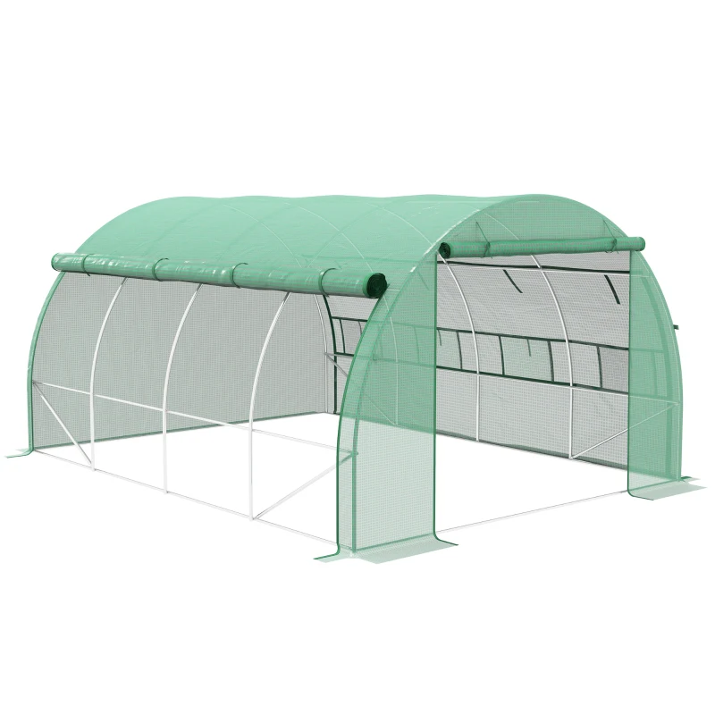 Best Polytunnel Greenhouse Walk-in Grow House Tent with Roll-up Sidewalls, Zipped Door and 8 Windows, 4x3x2m Green
