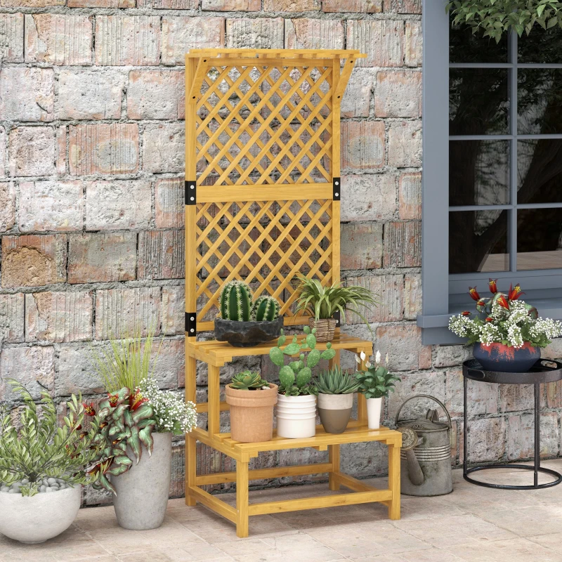 Best Wooden Plant Stand, with Trellis - Natural Finish - Image 6