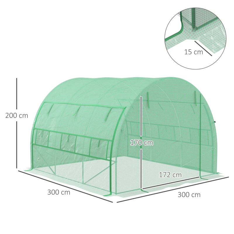 Best Polytunnel Greenhouse Walk-in Grow House Tent with Roll-up Sidewalls, Zipped Door and 6 Windows, 3x3x2m Green - Image 3