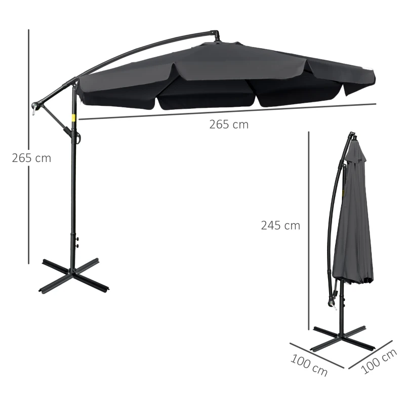 Best 2.7m Garden Banana Parasol Cantilever Umbrella with Crank Handle and Cross Base for Outdoor, Hanging Sun Shade, Black - Image 3