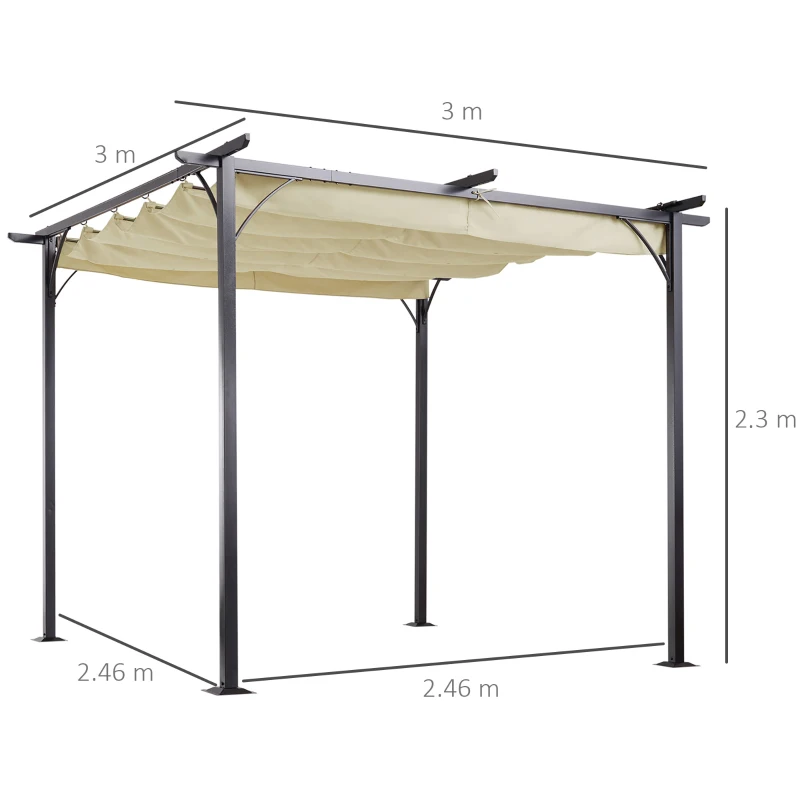 Best 3 x 3(m) Metal Pergola with Retractable Roof, Garden Gazebo Metal Pergola Canopy. Outdoor Sun Shade Shelter for Party BBQ, Beige - Image 3
