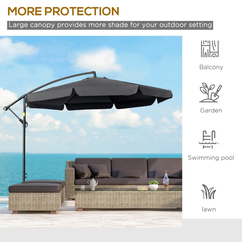 Best 2.7m Garden Banana Parasol Cantilever Umbrella with Crank Handle and Cross Base for Outdoor, Hanging Sun Shade, Black - Image 6