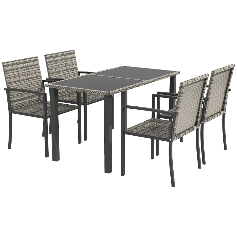 Best Outdoor Dining Set 5 Pieces Patio Conservatory with Tempered Glass Tabletop,4 Dining Chairs - Mixed Grey - Image 11