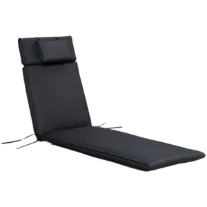 Best Garden Sun Lounger Cushion Replacement Thick Sunbed Reclining Chair Relaxer Pad with Pillow - Black