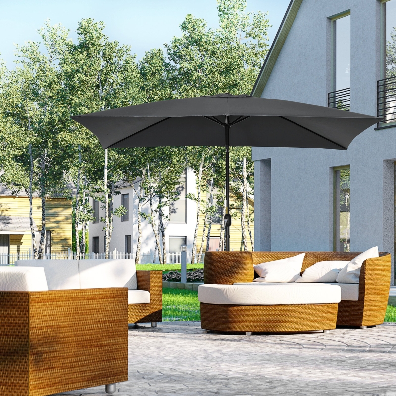 Best 3x2m Patio Parasol Garden Umbrellas Canopy with Aluminium Tilt Crank Rectangular Sun Shade Steel, Black - Image 10