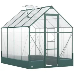 Best 6x8 FT Polycarbonate Greenhouse with Base and Raised Bed, Walk-in Greenhouse with Aluminium Frame, Temperature Controlled Window, Foundation for Plants, Flowers, Vegetable