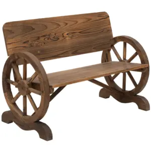 Best Fir Wood 2-Seater Outdoor Garden Wagon Wheel Bench
