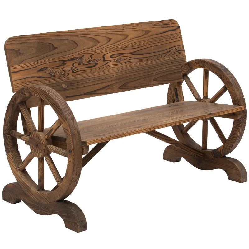Best Fir Wood 2-Seater Outdoor Garden Wagon Wheel Bench