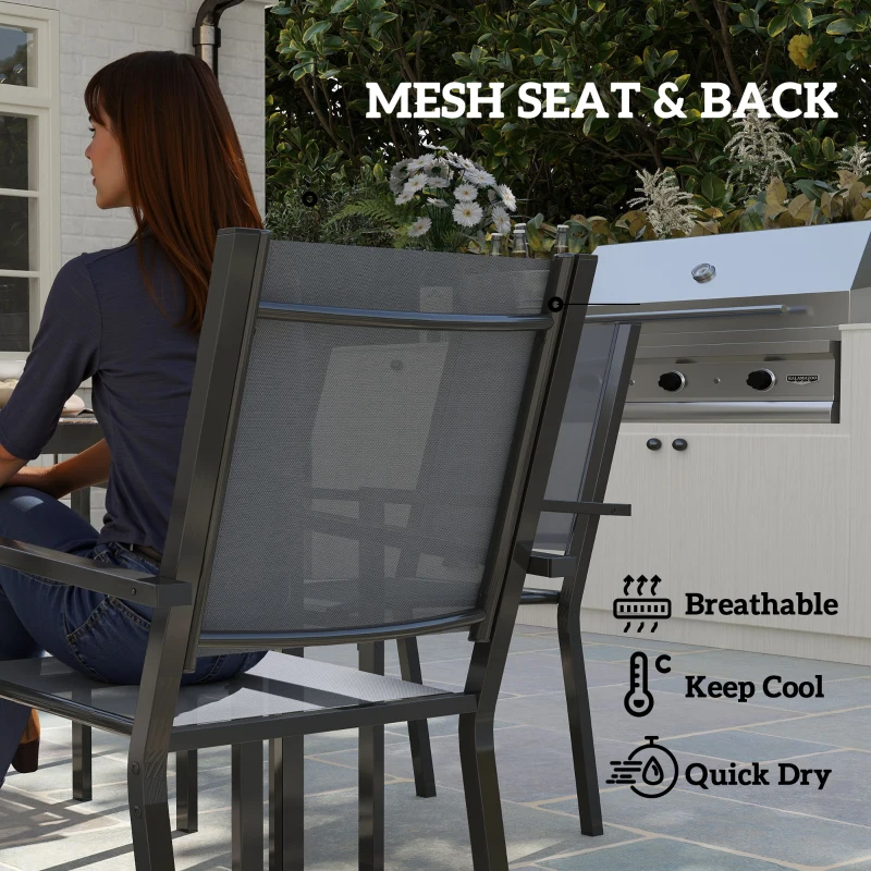 Best 7 Piece Garden Dining Set, Outdoor Furniture Set with 6 Stackable Chairs and 150 cm Rectangle Table, WPC Slatted Top, Rust-Resistant Steel Frame, for Garden, Porch, Terrace - Image 5