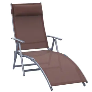 Best Sun Lounger Steel Frame Outdoor Folding Chaise Texteline Lounge Chair Recliner with Headrest & 7 Levels Adjustable Backrest, Brown