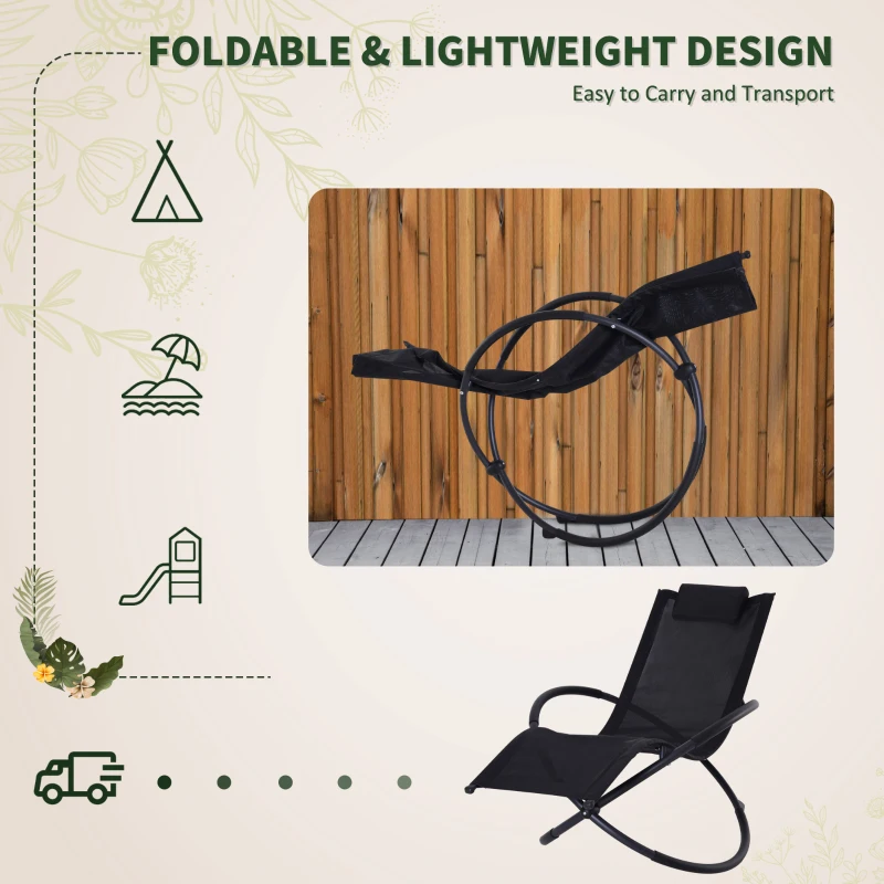 Best Outdoor Orbital Lounger Zero Gravity Patio Chaise Foldable Rocking Chair w/ Pillow Black - Image 6
