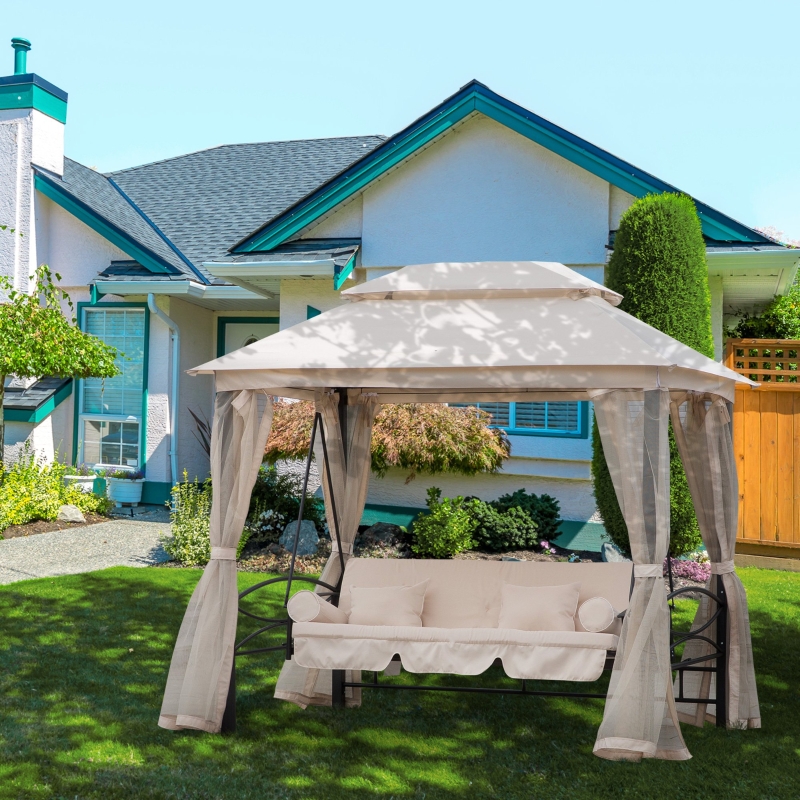 Best 2-in-1 Convertible Gazebo Swing Chair Bed W/Netting, 245Lx165Wx243H cm-Beige/Black - Image 11