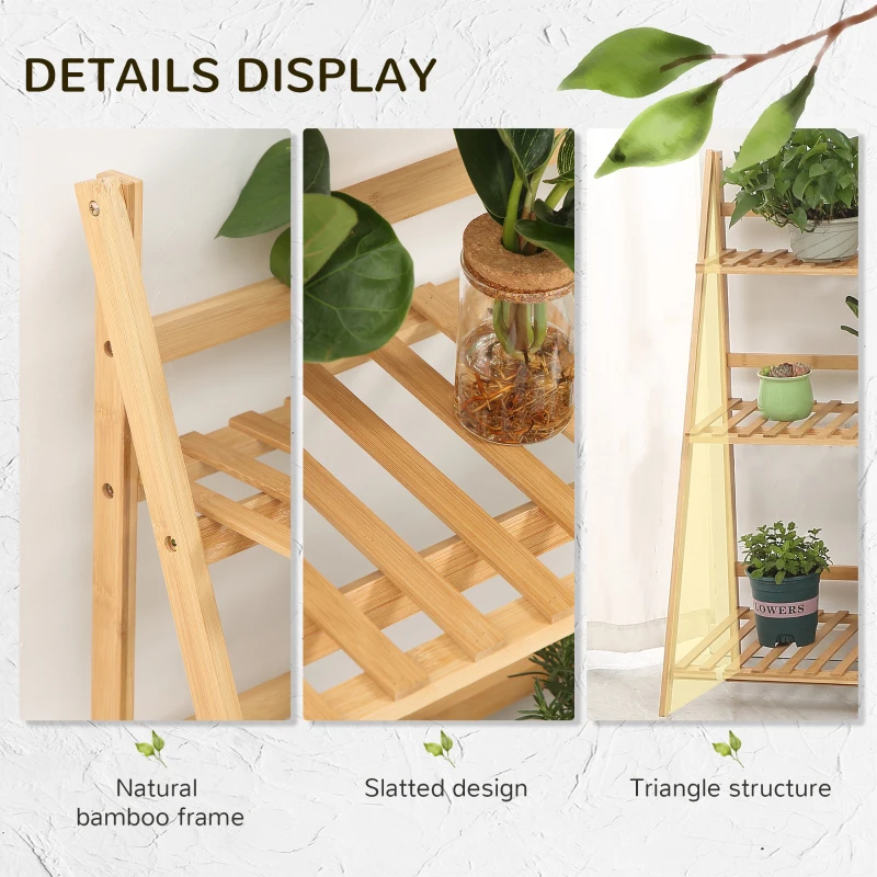 Best 3-Tier Plant Stand, Plant Shelf Rack, Folding Bamboo Display Stand, 98x37x96.5cm, Natural - Image 6