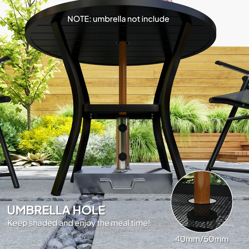 Best 90 cm Garden Dining Table with 4-5 cm Parasol Hole, Round Outdoor Dining Table, Steel Garden Table with Slatted Metal Top and Wire Shelf for Balcony, Porch, Black - Image 5