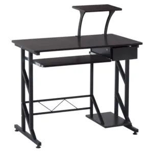 Best Computer Desk with Display Stand, Sliding Keyboard Tray Drawer and Host Box Shelf Home Office Workstation Dark Brown