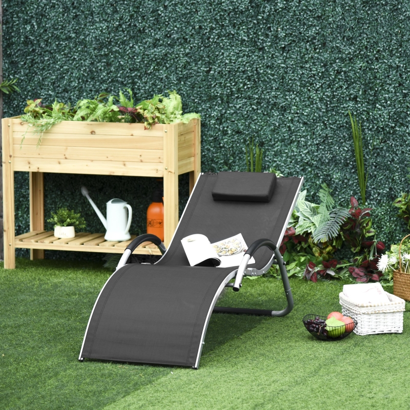 Best Sun Lounger Reclining Chair Portable Armchair with Pillow for Garden Patio Outside Aluminium Frame, Black - Image 10