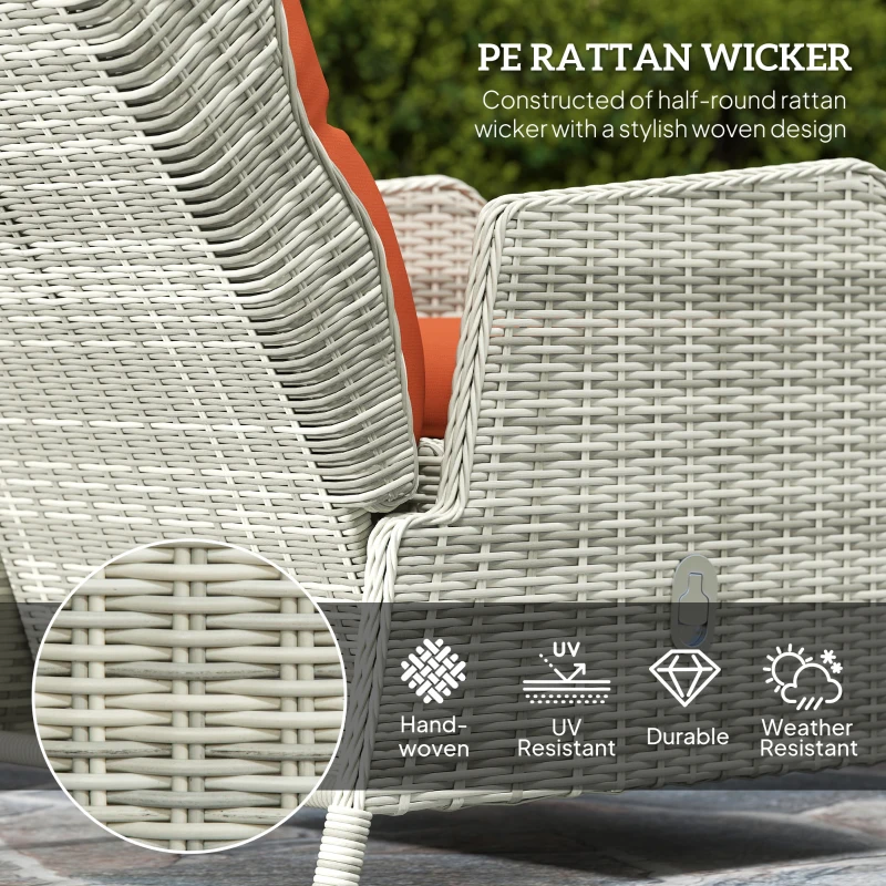 Best 5 Pieces Rattan Bistro Set with Adjustable Back, Reclining Wicker Balcony Furniture with Cushions, Glass Top Coffee Table and Footstools, Outdoor Table and Chairs, Orange - Image 4