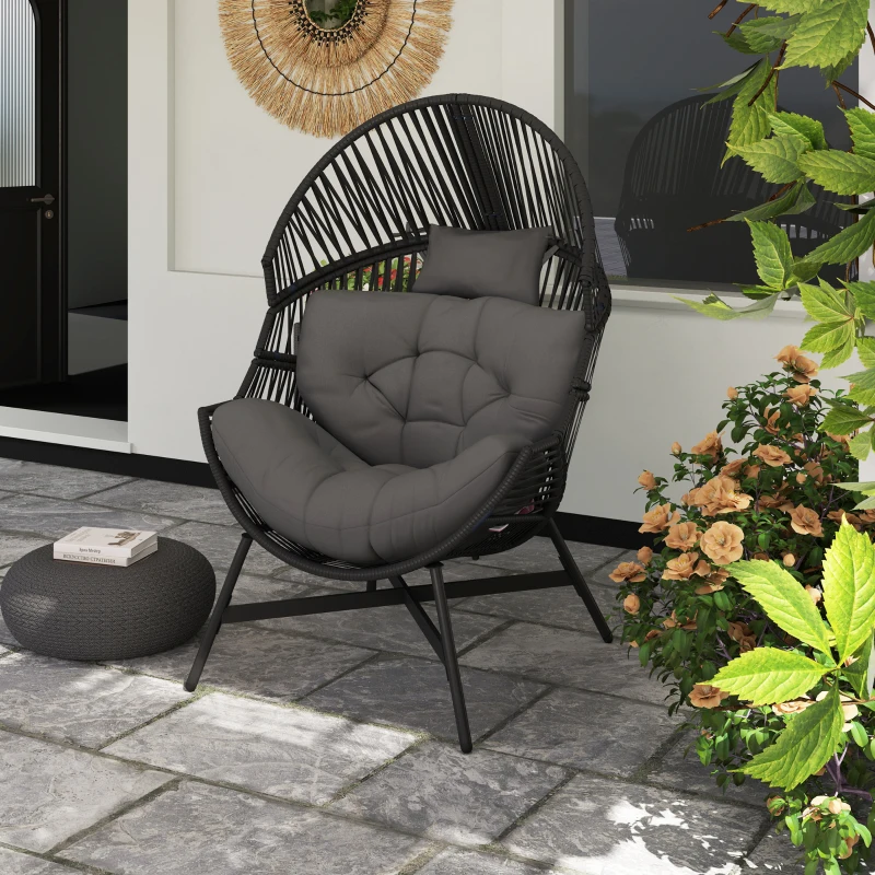 Best Rattan Egg Chair, Oversized Freestanding Garden Egg Chair with Thick Tufted Cushion, Headrest, Steel Frame for Indoor and Outdoor Use, Charcoal Grey - Image 8