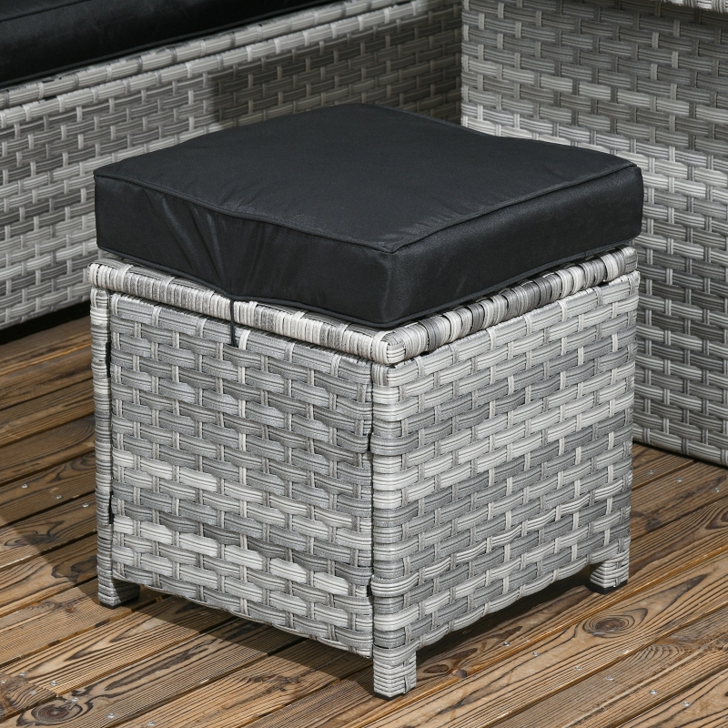 Best 5-Piece Rattan Patio Furniture Set with Corner Sofa, Footstools, Glass Coffee Table, Cushions, Mixed Grey - Image 9