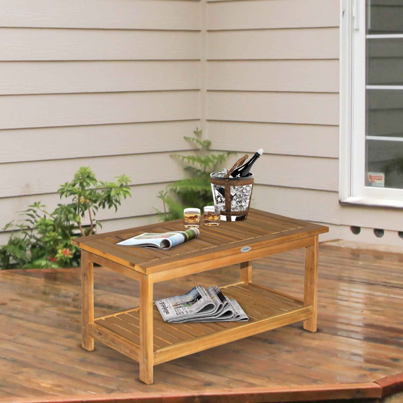 Best 45 x 90cm Acacia Wood Two-Tier Garden Table - Image 10