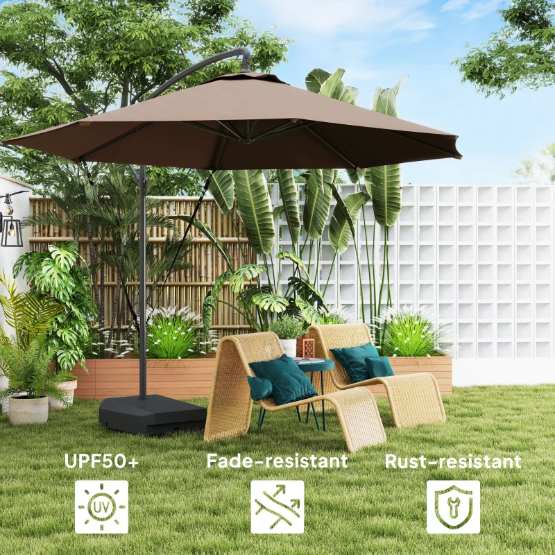 Best 3(m) Garden Cantilever Parasol with Fillable Base, Wind Protection Strap, Cover, Round Banana Hanging Umbrella with Crank Handle and Tilt, Patio Umbrella for Outdoor Sun Shade, UPF50+, Brown - Image 6