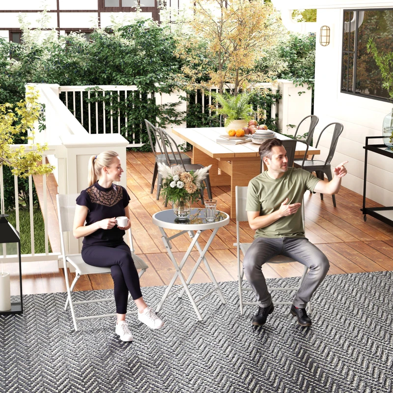 Best 3 Pieces Outdoor Bistro Set, Glass Top Outdoor Table and 2 Folding Chairs with Protecting Feet, White - Image 8