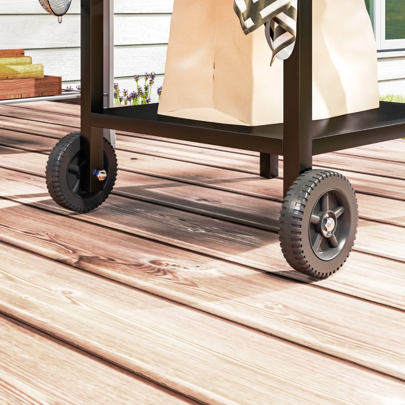 Best BBQ Trolley with Stainless Steel Top and Foldable Side Table, Outdoor Kitchen BBQ Station with Hooks and Shelf, Pizza Oven Table Movable Outdoor Grill Dining Cart with Cover, Black - Image 9