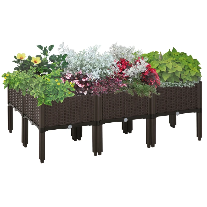 Best Set of 6 26L Garden Raised Bed Elevated Patio Flower Plant Planter Box PP Vegetables Planting Container, Brown