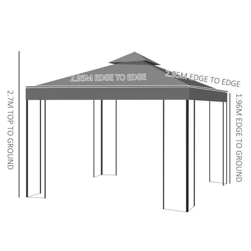 Best 3 x 3m Outdoor Steel Gazebo with 2 Tier Roof, Garden Gazebo Patio Canopy Marquee Shelter with Decorative Steel Frame - Grey - Image 3