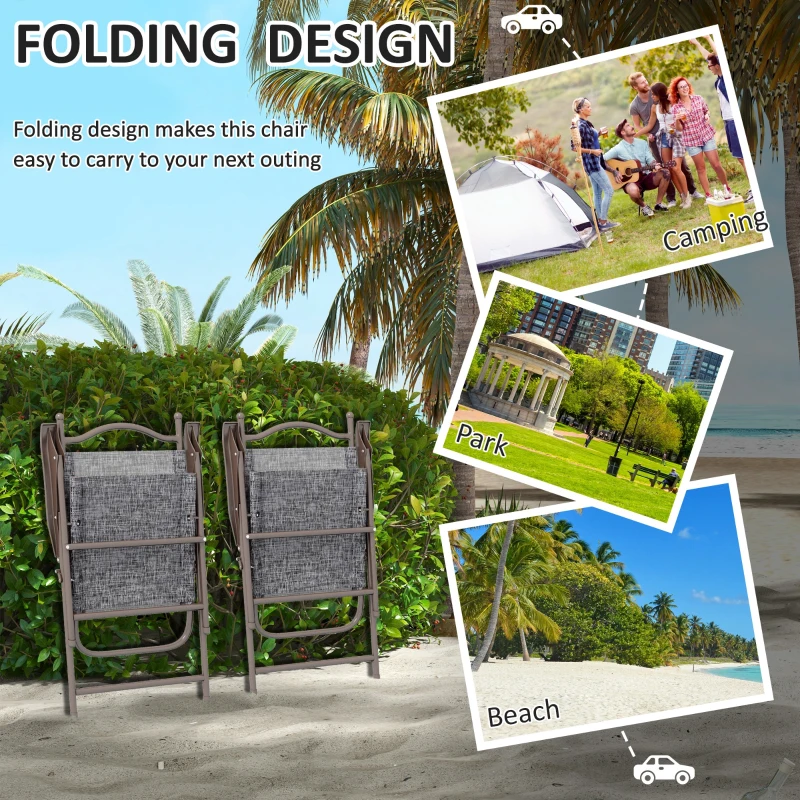 Best Set of Two Folding Garden Chairs, with Fabric Mesh Seats - Grey - Image 4