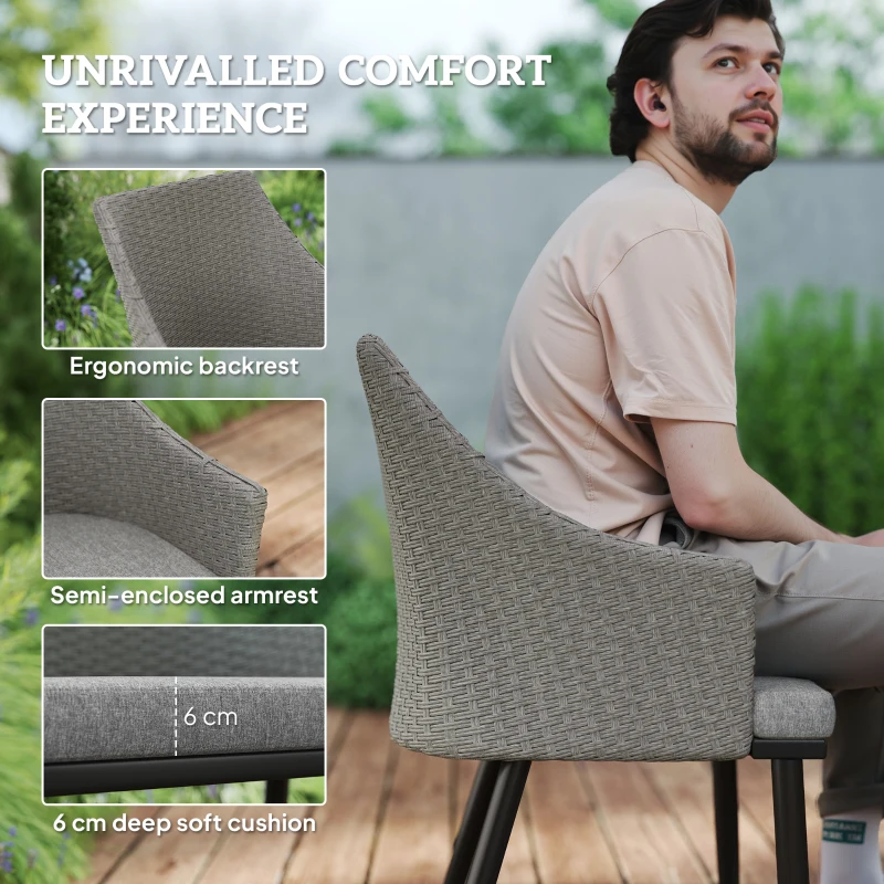 Best 6 Seater Rattan Dining Set with Cushions, Garden Furniture Set with Armchairs, Rectangle Slatted Table Top, Steel Frame, Parasol Hole, Wicker Outdoor Furniture for Patio, Balcony, Grey - Image 5