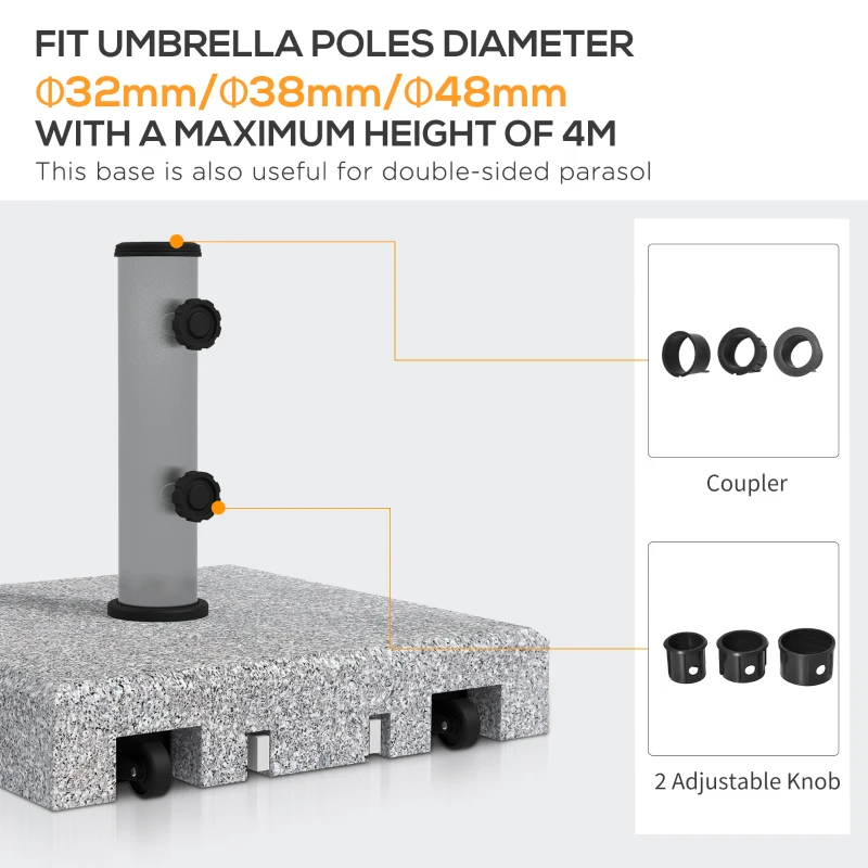 Best Granite Parasol Base, 28kg Heavy Duty Square Umbrella Stand with Wheels, Retractable Handle, Stainless Steel Tube, Grey - Image 4