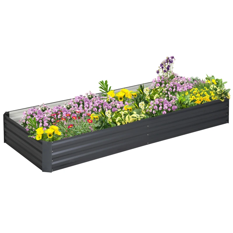 Best Metal Raised Garden Bed Planter Box Outdoor Planters for Growing Flowers, Herbs, Grey, 241x90.5x30cm