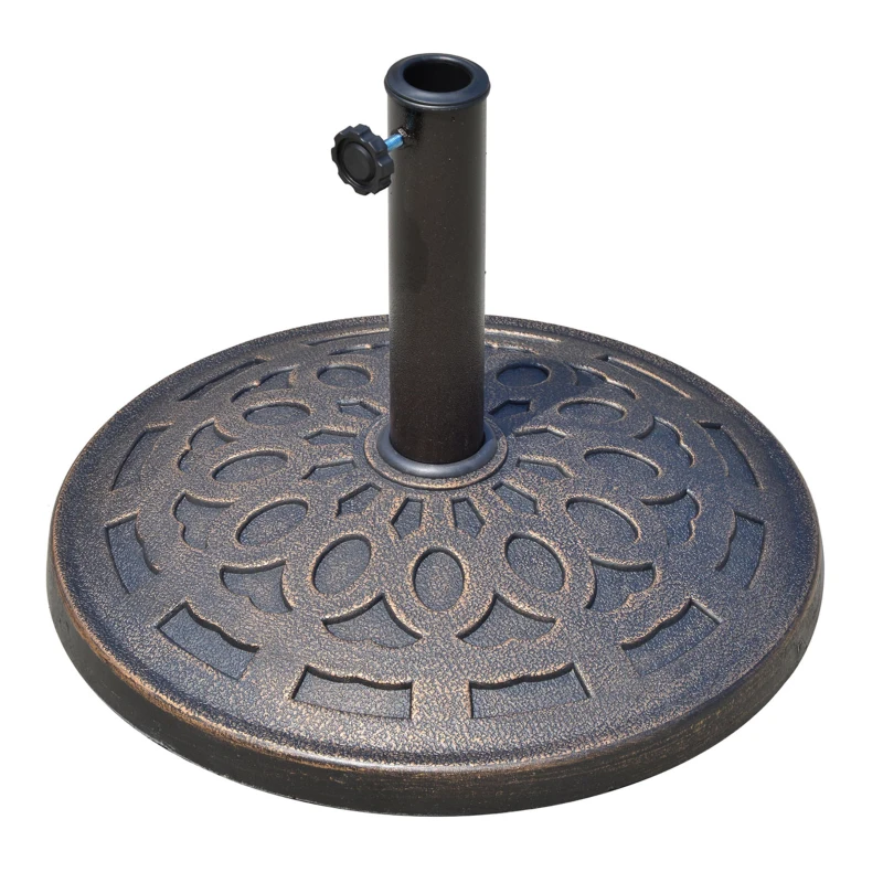Best 14kg Round Garden Parasol Base Holder Decorative Resin Market Umbrella Stand with Adjustable Coupler, Bronze