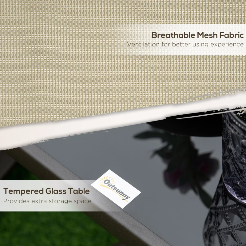 Best Set of 3 Gliding Chair & Tea Table Set, Outdoor Rocker Set with 2 Armchairs, Tempered Glass Tabletop, Khaki - Image 5