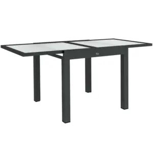 Best Extending Garden Table, Outdoor Dining Table with Aluminium Frame and Tempered Glass Tabletop, 80/160 x 80 x 75 cm, Black and Clear