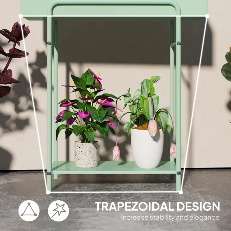 Best 2 Tier Plant Stand, Metal Plant Rack Shelf with Drain Holes, Floor-standing Flower Pot Stand for Indoor Outdoor Garden Patio Balcony Living Room, Green - Image 7
