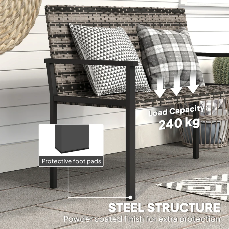 Best 2 Seater Rattan Garden Bench, Outdoor Bench with Quick-Drying Cotton Padding, Wicker Garden Loveseat with Armrests, Steel Frame for Patio, Park, Mixed Grey - Image 8