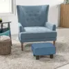 Best Linen Fabric Footstool Ottoman Cube with 4 Plastic Legs, Blue - Image 2