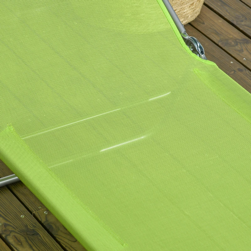 Best Folding Sun Lounger Set of 2, Outdoor Day Beds with Pillow, Reclining Back, Steel Frame and Breathable Mesh for Beach, Yard, Patio, Green - Image 7