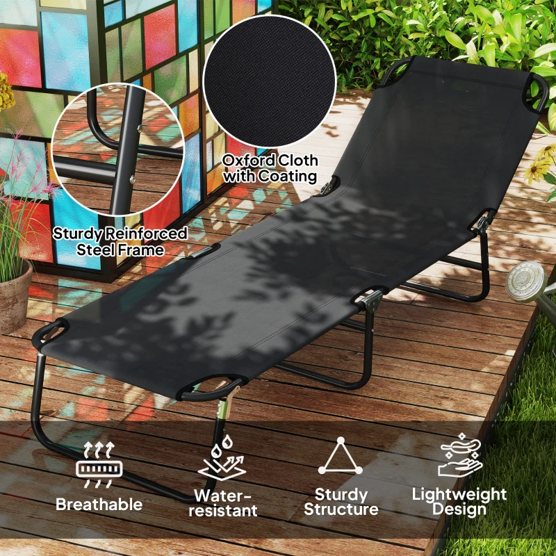 Best Garden Sun Lounger, with Five-Position Back - Black - Image 5