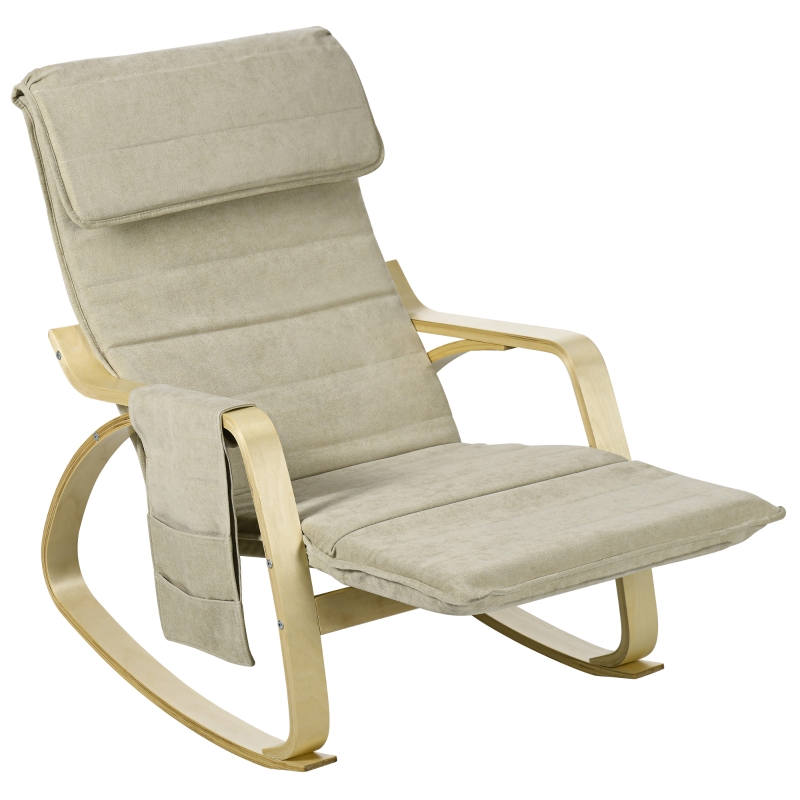 HOMCOM Rocking Lounge Chair Recliner Relaxation Lounging Relaxing Seat with Adjustable Footrest, Side Pocket and Pillow, Khaki - Image 11