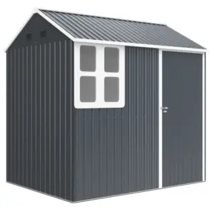 Best 7 x 6ft Galvanised Garden Shed, with Latch - Dark Grey