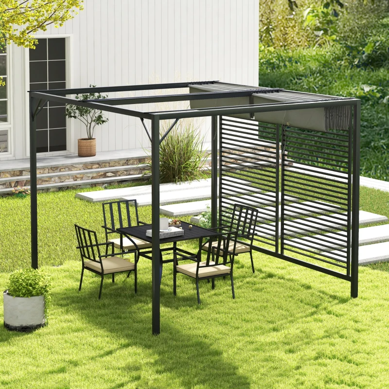 Best 3 x 2.8m Metal Pergola, with Retractable Fabric Roof - Grey - Image 2
